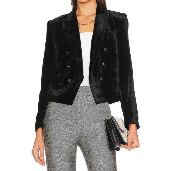 NEW L'AGENCE brooke double breasted crop blazer in black - Picture 1 of 4